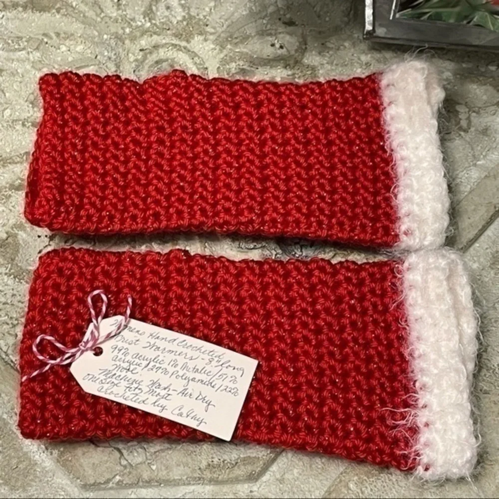 Handmade Extra Soft Red Glitter Fuzzy White Texting Fingerless Gloves